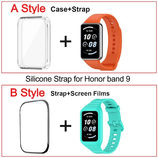 Fuld Beskyttende Transparent Tpu Fald Silikone Rem Til Honor Band 9 2In1 Armbånd Skærmbeskyttelse Til Honor Band 9 Tilbehør B4 Huawei Honor Band 9