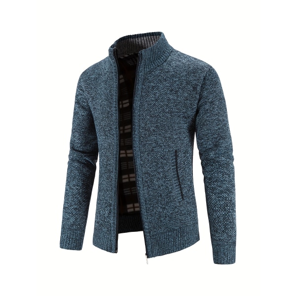 Casual kofta med dragkedja för män, patchwork thermal Regular Fit stickad tröja Black S(46)