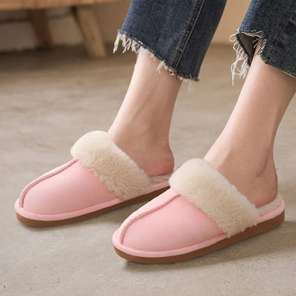 Vinterpälstofflor Kvinnor Män Nytt Mode Inomhus Varmt Mysigt Fuzzy Flats Rutschkanor Varmt Hem Korta plysch Tofflor Mocka Mules Black 38-39