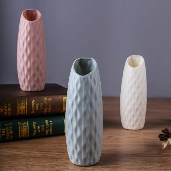 Plastik Blomst Moderne Vase Dekoration Hjem Nordisk Stil Vase Imitation Keramik Blomsterpotte Dekoration Vaser til Blomster style6 white