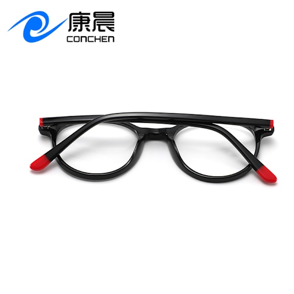 Nya Retro Rice Nail Optiska Glasögon Ram Högkvalitativ Sense Rund Ram Vanliga Glasögon Grader Myopi Platta Glasögon Ram Partihandel C1 Bright Black Frame/Red Toe Plank Material Frame