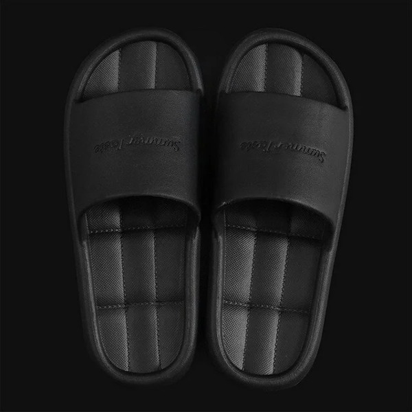 Tykke Nedre Skyer Toffler Mænd Kvinder Skridsikre Badeværelse Hjem Flip-Flops Blød Sål Eva Indendørs Sandal Sommerstrand Udendørs Billeder Thin Black Slide 36-37