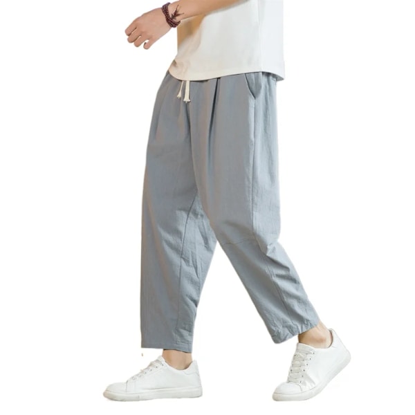 Streetwear Män Bomull Byxor Casual Solid Färg Långa Byxor Andas Dragsträng Straight Byxor Harem Byxor Män Baggy Byxor Dark Gray Asian 4XL(85-92Kg)