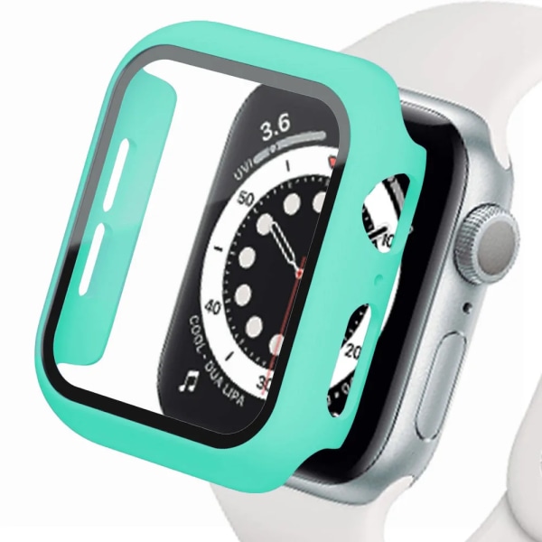 Glas+ Cover för Apple Watch case 44 mm 40 mm 45 mm 41 mm 42 mm 38 mm iWatch 8 3 7 SE Skärmskydd Apple watch series 9 Tillbehör light green 45mm series 7 8 9