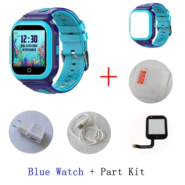 Smart Watches 4G Kid Skola Plats GPS-Tracker KT24SPlus Whatsapp Android8.1 SOS Klocka Baby Vattentät Kamera GPS Watch Blue and Strap