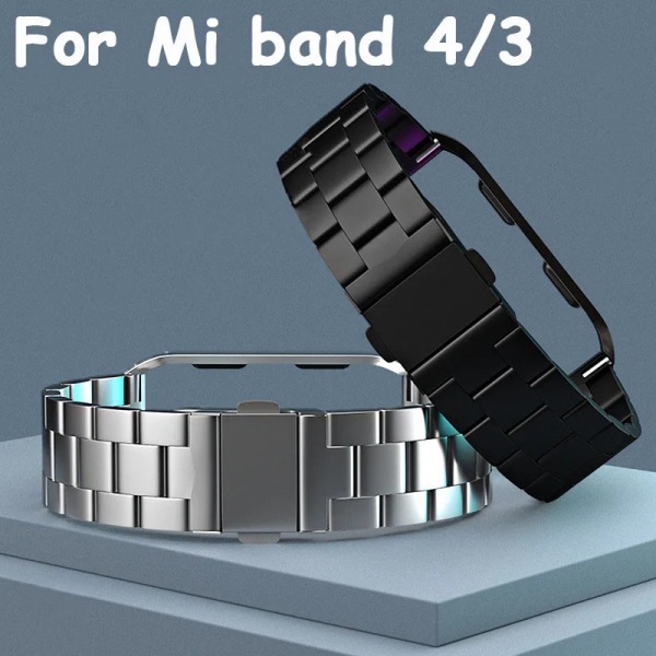 Metallstålrem för Xiaomi Mi Band 7 6 5 Armbandsarmband Ersättning för Mi Band 3 4 5 Skruvlöst armband i rostfritt stål silver for miband 7