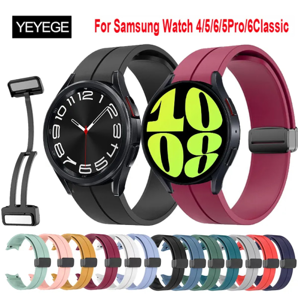 Original silikonrem till Samsung Watch 5Pro 45 Band Magnetic Spänne Galaxy Watch 6 4 5 40mm 44mm/4 6 Classic 42 46mm 43 47mm Black-Black