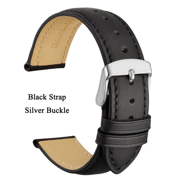 Watch i äkta läder 14 mm 16 mm 18 mm 19 mm 20 mm 21 mm 22 mm 23 mm 24 mm Ersättningsband Armband för män kvinnor Black-Silver-A 20mm