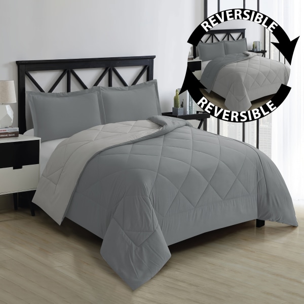 2/3 st Vändbar enfärgad dun alternativ täcke set Allseason sängkläder inkluderar 1 täcke och 2 örngott (utan kärna) Maskintvättbar Charcoal/silvery 229cm*259cm