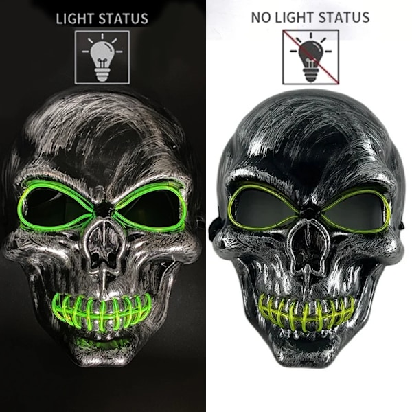 Led-valo Halloween-pelottava kallo naamio El-lanka valaiseva luuranko kauhu naamio tarvikkeet festivaali juhliin Cosplay tarvikkeet lemon green