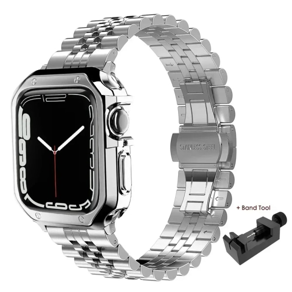 Case för Apple Watch i rostfritt stål för Apple Watch 38 mm 42 mm 40 mm 44 mm 41 mm 45 mm metallband för iWatch Series9 8 7 6 SE 5 4 3 2 1 Correa Black Set 40mm-Series 6 5 4 SE