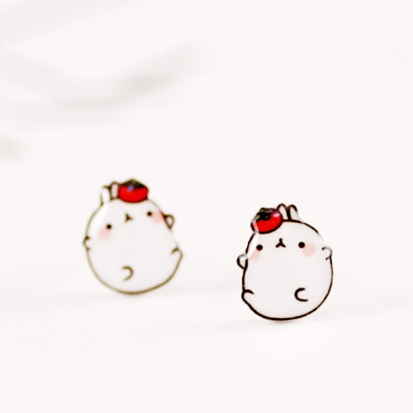 Q. Ger Creative Hantverk Cartoon Söt Fruit Animal Stud Örhängen Roliga Örhängen Handgjord Värme Krympbara Sheet Stud Öra Ringar Stall Chinese Hawthorn Rabbit