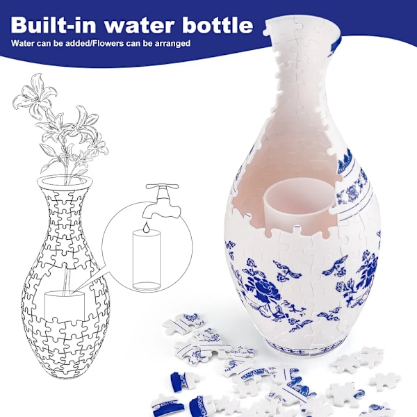 3D Puslespil Vase Panda Blomst Porcelæn Design Lavet af Plastik Hjem Dekoration og Blomsterarrangement Husopvarmning Børns Legetøj Gave blue