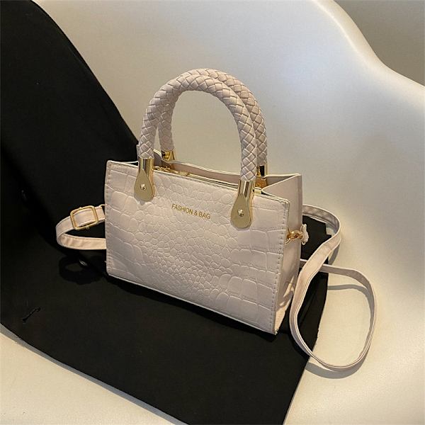 Høj Kvalitet Kvinders Taske 2022 Nye Mode Tasker Stenmønster Bærbar Skuldertaske Crossbody All-Passende Western Style Lille Firkant Taske Creamy-White