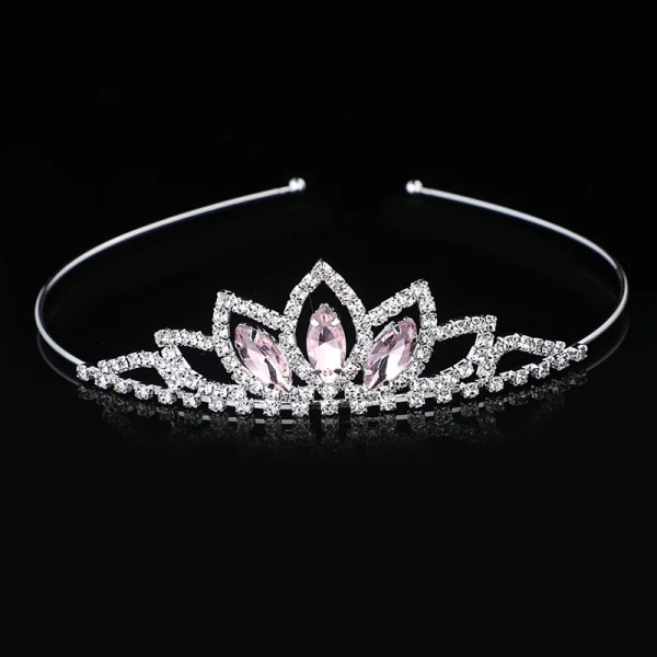 Kristallglas Crown Pannband Barn Tjej Princess Crown Huvudbonad Bröllop Hår Accessoarer Festpresenter pink