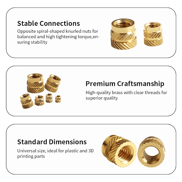 M2 M2.5 M3 M4 M5 M6 Messing Varmeindsats Møtrik Smeltevarme Riflet Indlejret Injektion Kobber Indsats Møtrik 3D Print Plast Møtrik Indsæt M2.5xD3.5xL4(100pc)