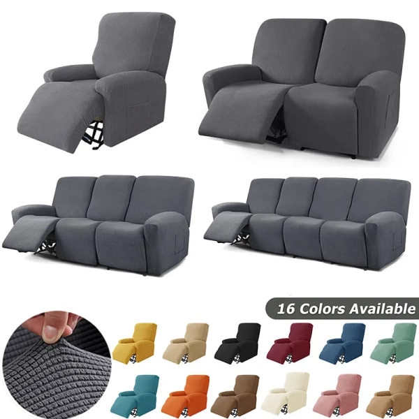 Stickade vilstolssofföverdrag Lazy Boy Elastisk soffa Protector Relax Cover Lounge Hem Husdjur Anti-Scratch 1/2/3/4 sits grid-Black 3 Seater