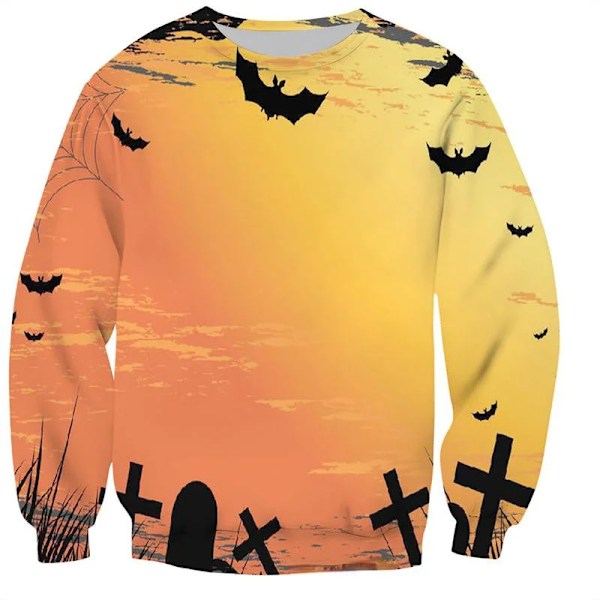 3D Tryckt Halloween Pumpa Tröja Män Tecknad Bat Spider Mönster Pullovers Långa Ärmar Höst Casual Round Hals S Weatshirt Swea-YSY013619 140  (9T-10T)