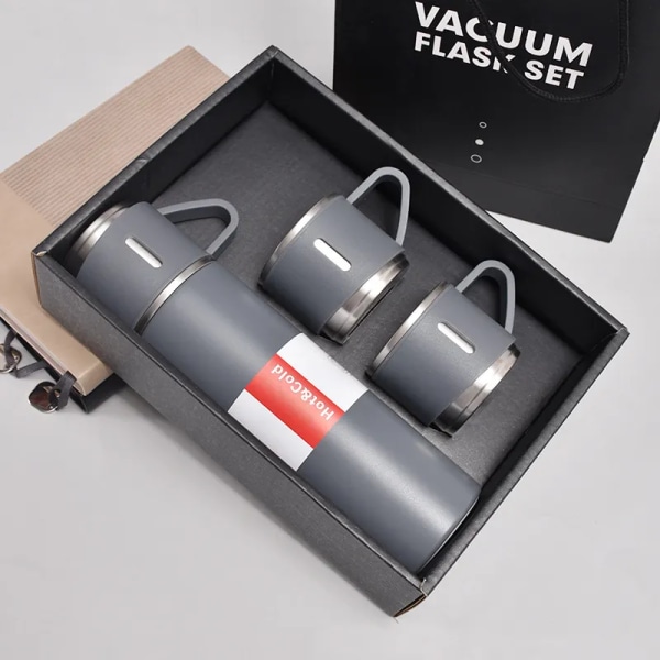 500ml 304 rostfritt stål vakuumisolerad flaska set kontorsstil kaffemugg termos flaska bärbar kolv karaff grey Set