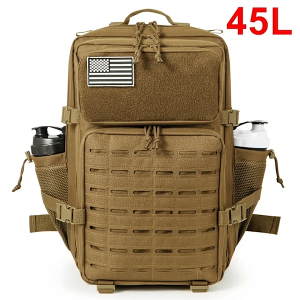 25L/45L Tactical Backpack for Women/men Outdoor Hiking Laser Cut Molle Daypack School Bag Gym Rucksack with Dual Cup Holder 45L Khaki