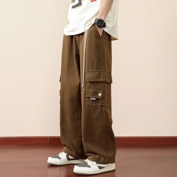 Armégröna Overaller Herr Vår Och Höst Modemärke Amerikansk Stil Lös Rak Casual Höst Vinter Trend Vida Ben Byxor Green XL