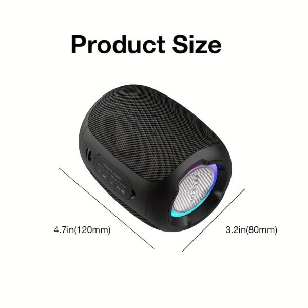 ZEALOT Portable 5.0-högtalare, trådlös IPX6 vattentät högtalare med subwoofer, 10W högre volym, 5 timmars speltid, 3000mAh batteri Black