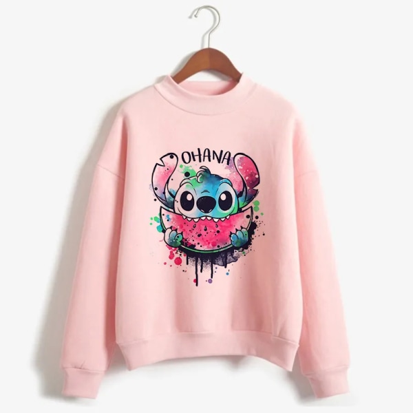 Rosa turtleneck hoodie Stitch Roliga kvinnor Harajuku Söt Lilo and Stitch Animetröja Manga Streetwear Hoody Kvinna 59228 L