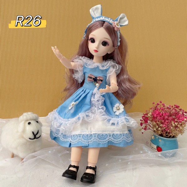 Fullt set 1/6 Docka 30 cm Anime Bjd Reborn Kawaii Girls Dress Up DIY Toys 23 Led Rörlig Kropp Med Kläder Kjol Hatt Huvudbonad R-24 30 cm