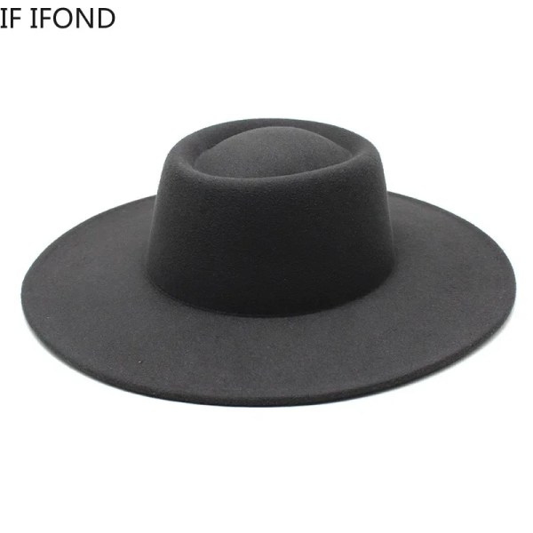 Klassisk brittisk stil 9,5 cm stor bred brättad Fedora-hatt för kvinnor mode höst vinter filt kyrkhattar Bröllopsklänning Cap Sky blue 57-59CM