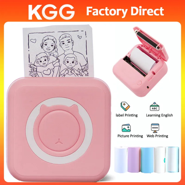 Mini Pocket Printer Sticker Etikettskrivare Bläckfri Bluetooth trådlös thermal skrivare Notera Fotoutskrift Bärbar skrivare Office Pink