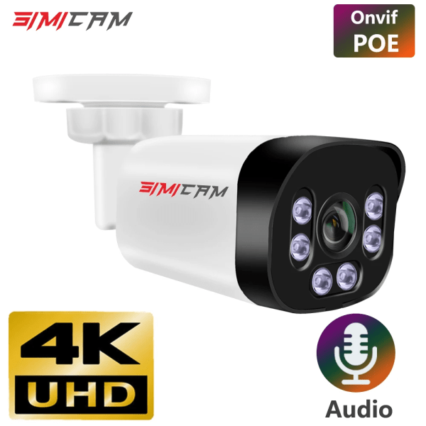 4K Poe-kamera med ljud 48V POE/DC 12V 4MP/5MP/8MP Super HD Infraröd Night Vision Bullet Videoövervakning för Nvr 2.8mm 4K DC 12V