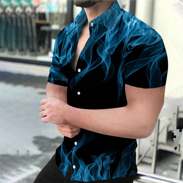 Herrskjorta Blue Flame 3d- printed skjortor Herr Kvinnor Mode Hawaiiskjorta Casual Beach Blusar Herr Yrke Lapel Blus Pojke ASF5C231512V 3XL