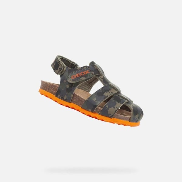 Geox Chalki barnsandal - Marinröd - Double Scratch - Exceptionell komfort Militärgrön/orange 24