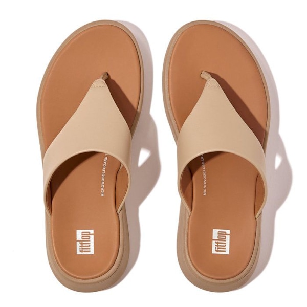 FitFlop F-Mode Flatform lädersandaler för kvinnor beige lamell 40