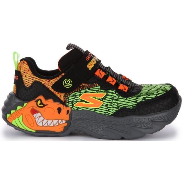 Barnsneakers - SKECHERS - Skech-O-Saurus-Dino-Lights - Ovandel i syntetiskt mesh - Orange svart