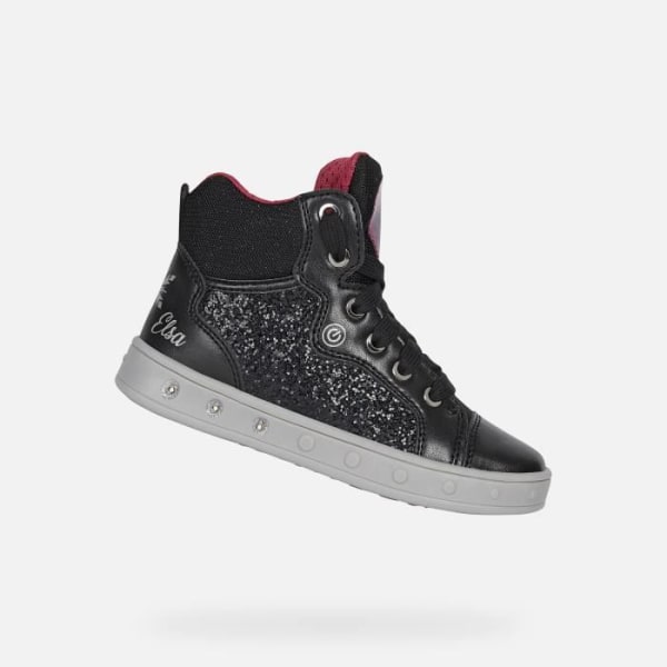 GEOX J SKYLIN Sneakers för flickor - Svarta och fuchsia - Pearly lädereffekt - Frozen 35