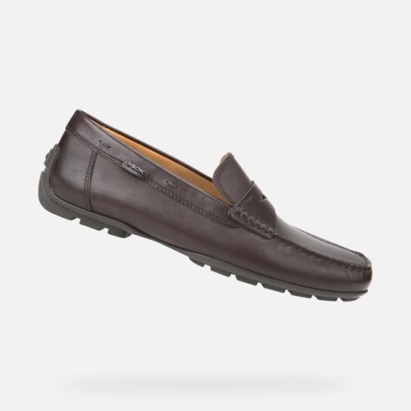 Loafers för män - Geox - U MONER 2FIT - Brunt präglat och slätt läder - Dubbel passform