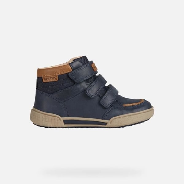 J POSEIDO låga sneakers - GEOX - Pojke - Marinblå och konjak - Läder - Scratch - Platt Marinblå och konjak 33