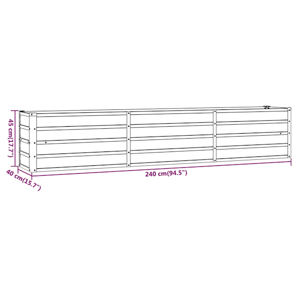 Odlingslåda rostig 240x40x45 cm rosttrögt stål