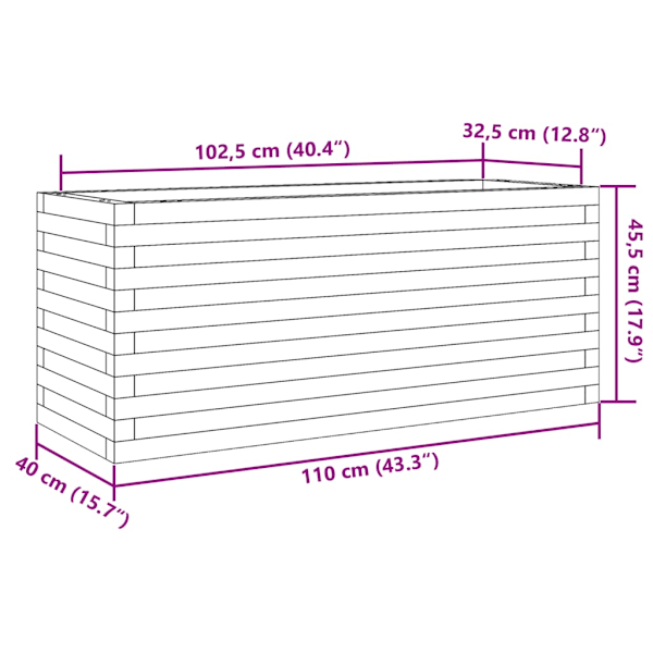 Odlingslåda vaxbrun 110x40x45,5 cm massiv furu