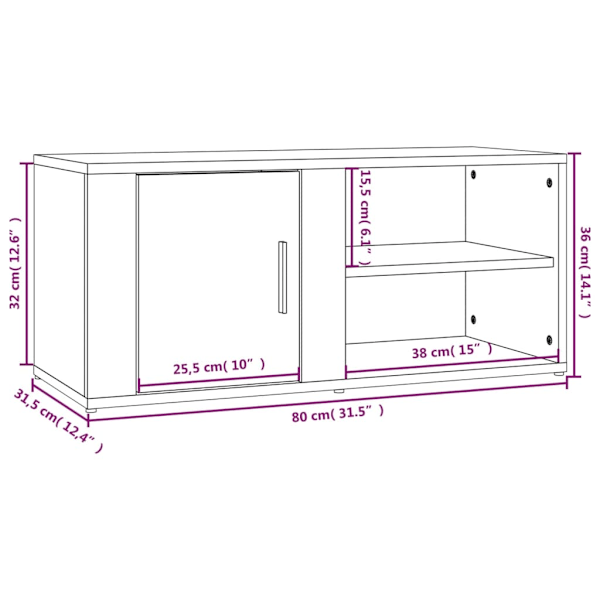 Tv-bänk vit högglans 80x31,5x36 cm konstruerat trä