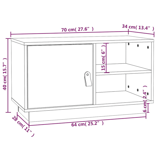 Tv-bänk honungsbrun 70x34x40 cm massiv furu