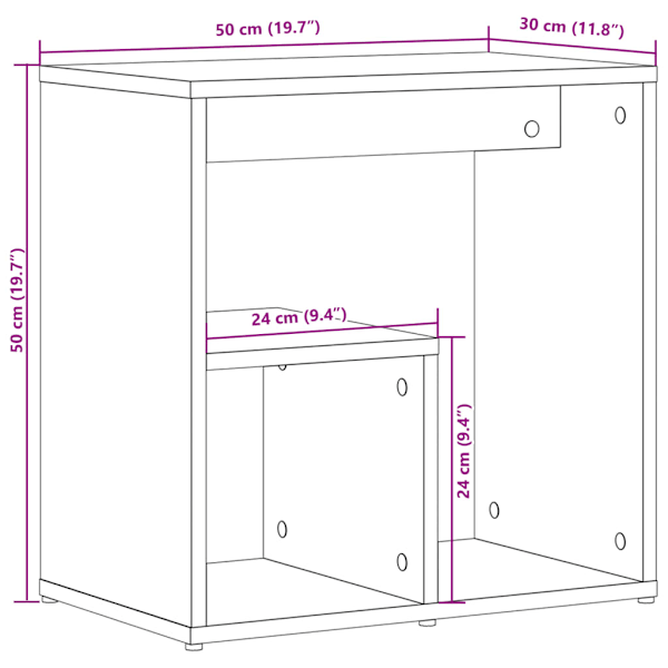 Sidobord 2 st rökfärgad ek 50x30x50 cm konstruerat trä