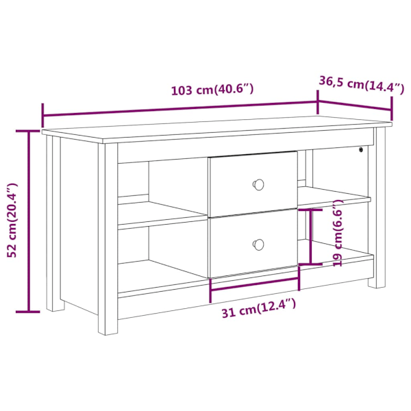 Tv-bänk vit 103x36,5x52 cm massiv furu