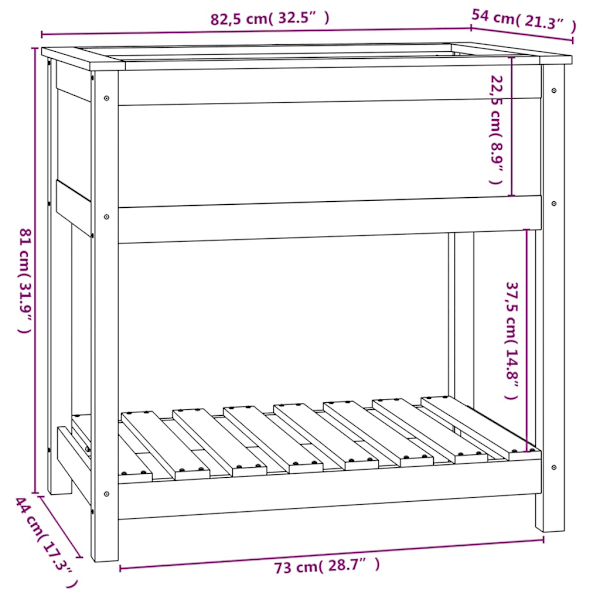 Odlingslåda med hylla vit 82,5x54x81 cm massiv furu