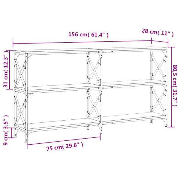 Avlastningsbord brun ek 156x28x80,5 cm konstruerat trä