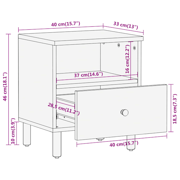 Nattduksbord 2 st 40x33x46 cm massivt mangoträ