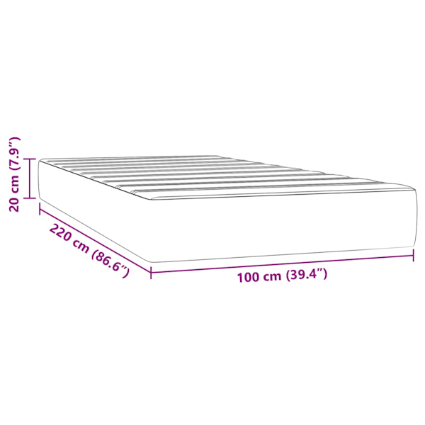 Pocketresårmadrass ljusgrå 100x220x20 cm sammet