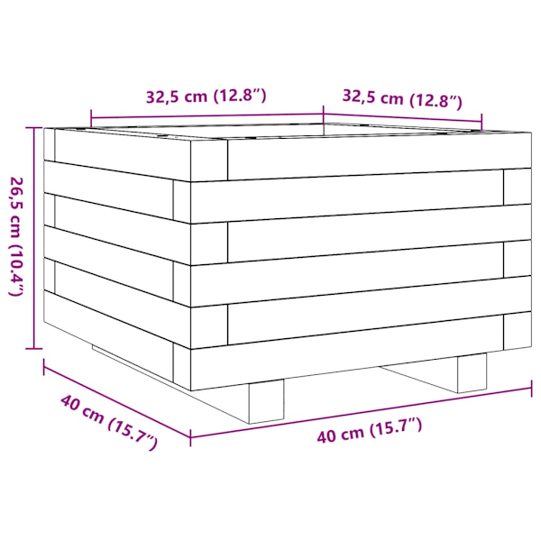 Odlingslåda vaxbrun 40x40x26,5 cm massiv furu