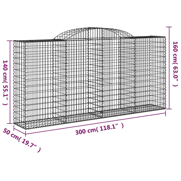 Gabion bågformad 300x50x140/160 cm galvaniserat järn